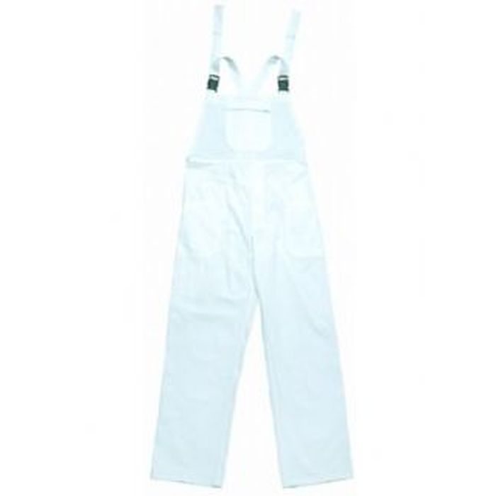 Salopette,cot. bianco, con bretelle, 3 tasche