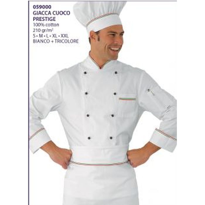 Giacca cuoco Prestige, manica lunga, bianco+tricolore