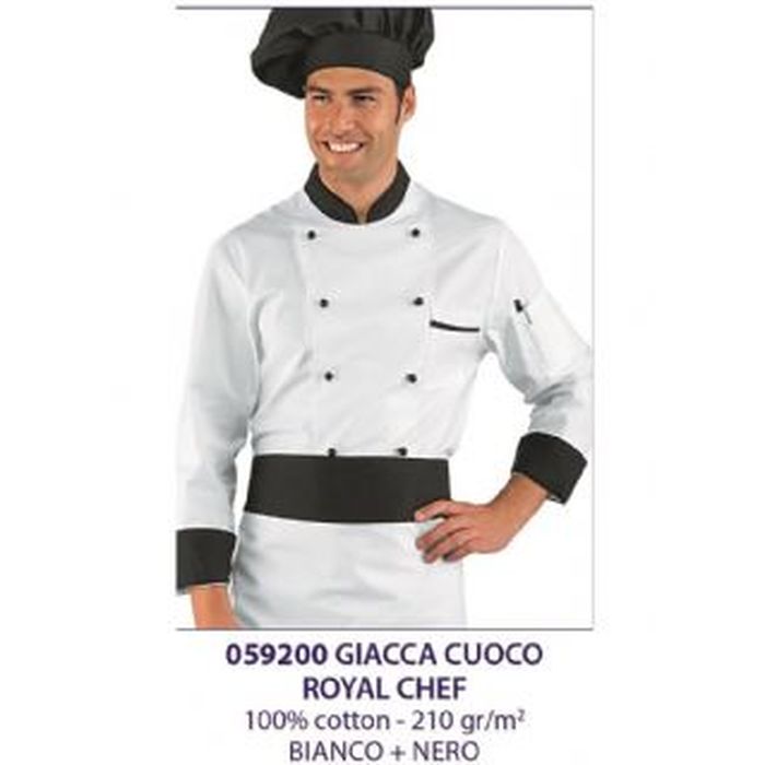 Giacca cuoco Royal Chef, manica corta o lunga, bianco+nero