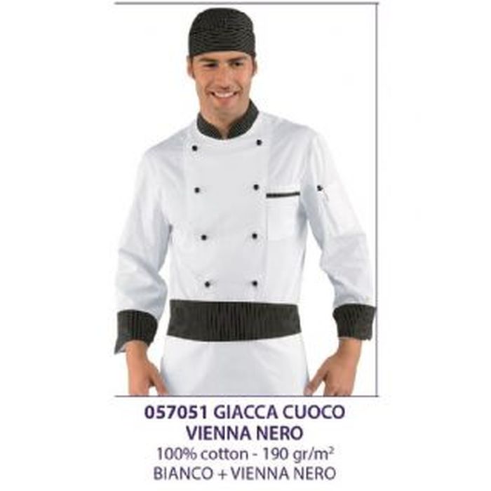 Giacca cuoco Bicolore Vienna Nero, manica corta o lunga, Nero+Vienna Nero