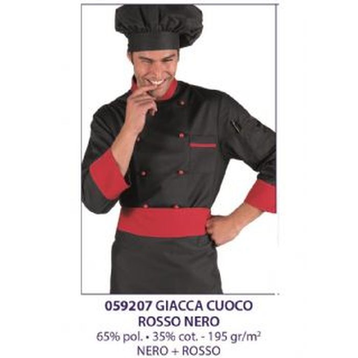 Giacca cuoco Bicolore, manica corta o lunga, Nero+Rosso