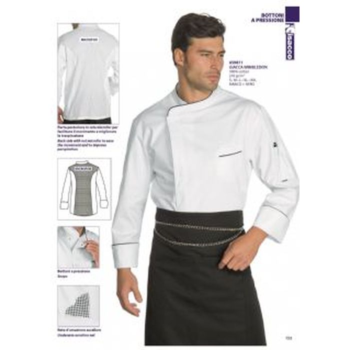 Giacca cuoco Wimbledon, manica lunga, bianco+nero
