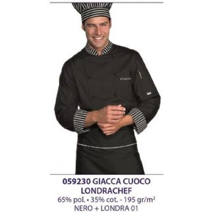 Giacca cuoco Londrachef, manica corta o lunga, Nero+Londra01