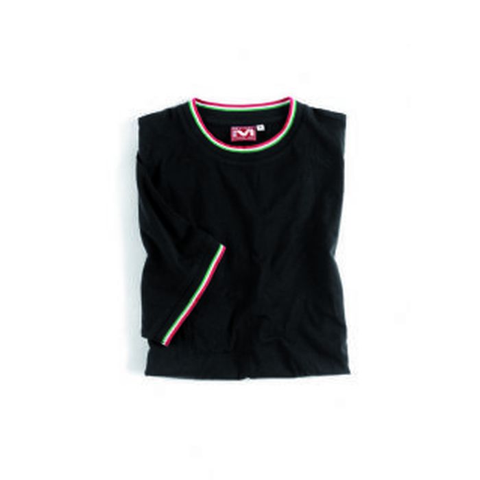 T-shirt girocollo , manica corta, con bordo tricolore italiano.