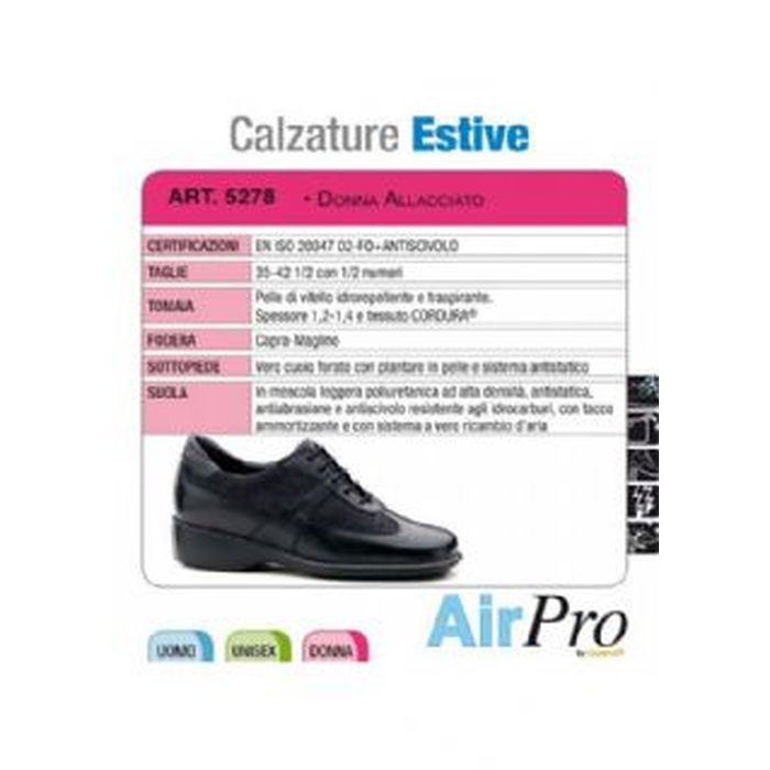 Scarpa donna estiva allacciata in vitello e Cordura Air-Pro art. 5278