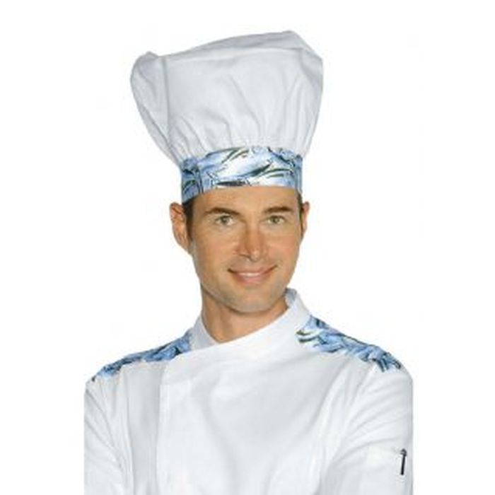 Cappello cuoco cotone,Bianco+banda Pesci